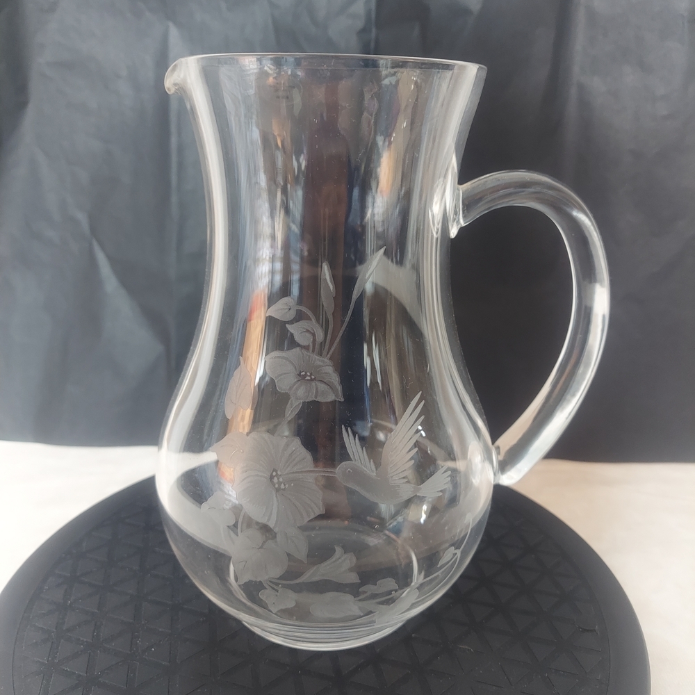 Vintage Avon Hummingbird Crystal 48 Ounce Pitcher, 24% Lead Crystal